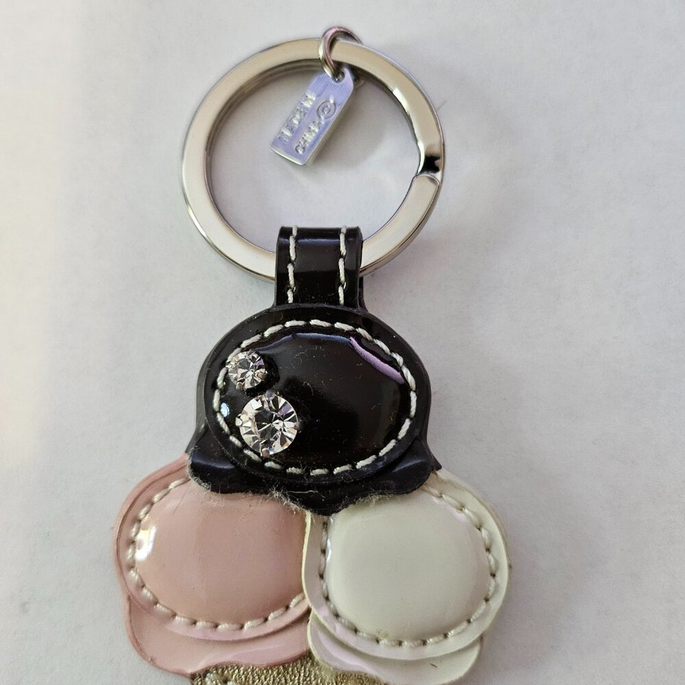 NEW Coach 63876 Ice Cream Cone Leather Crystal Key Ring Key Chain KeyFob Bag Cha - Picture 4 of 6